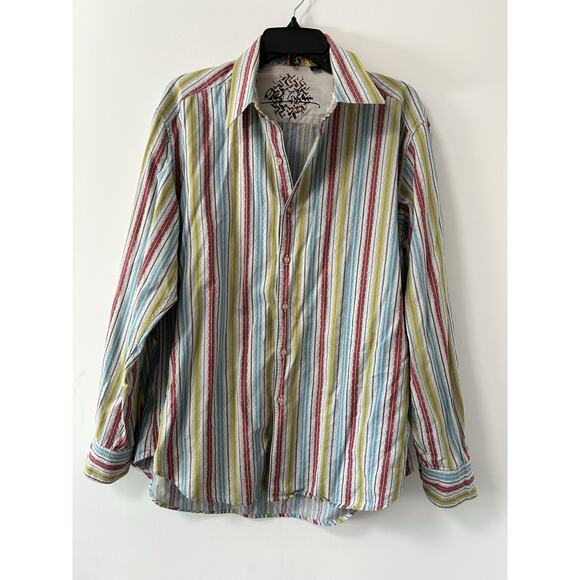 Robert Graham Rainbow Stripe Flip Cuff Button Up Shirt Men's Large L Exclusive - Picture 1 of 12